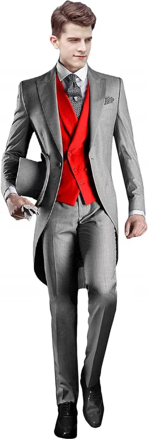 Mens Handsome 3 Pieces Tailcoat Suit Set Business Suit for Men Formal Wedding Attire Classic Outfit 2024 EXZ001