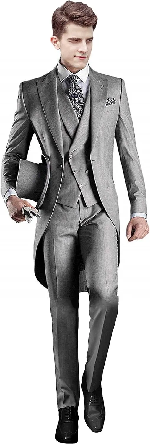 Mens Handsome 3 Pieces Tailcoat Suit Set Business Suit for Men Formal Wedding Attire Classic Outfit 2024 EXZ001