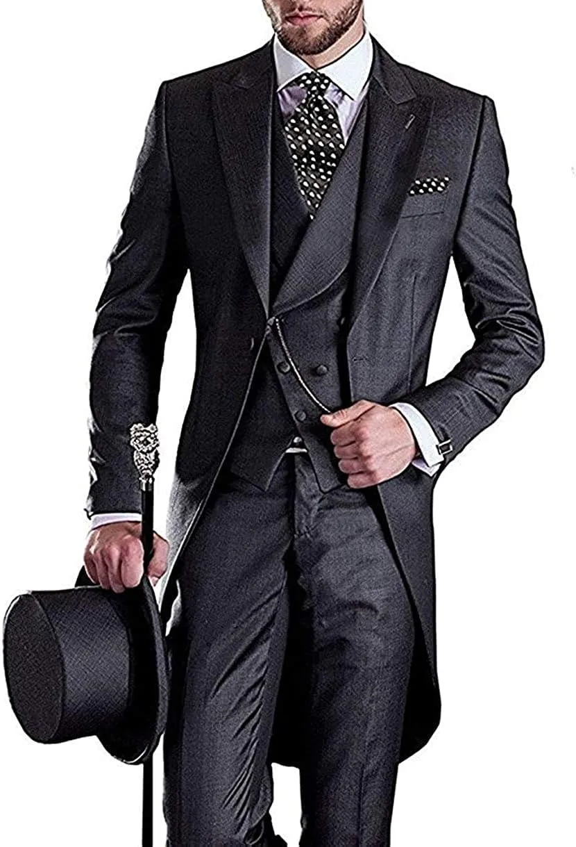 Mens Handsome 3 Pieces Tailcoat Suit Set Business Suit for Men Formal Wedding Attire Classic Outfit 2024 EXZ001