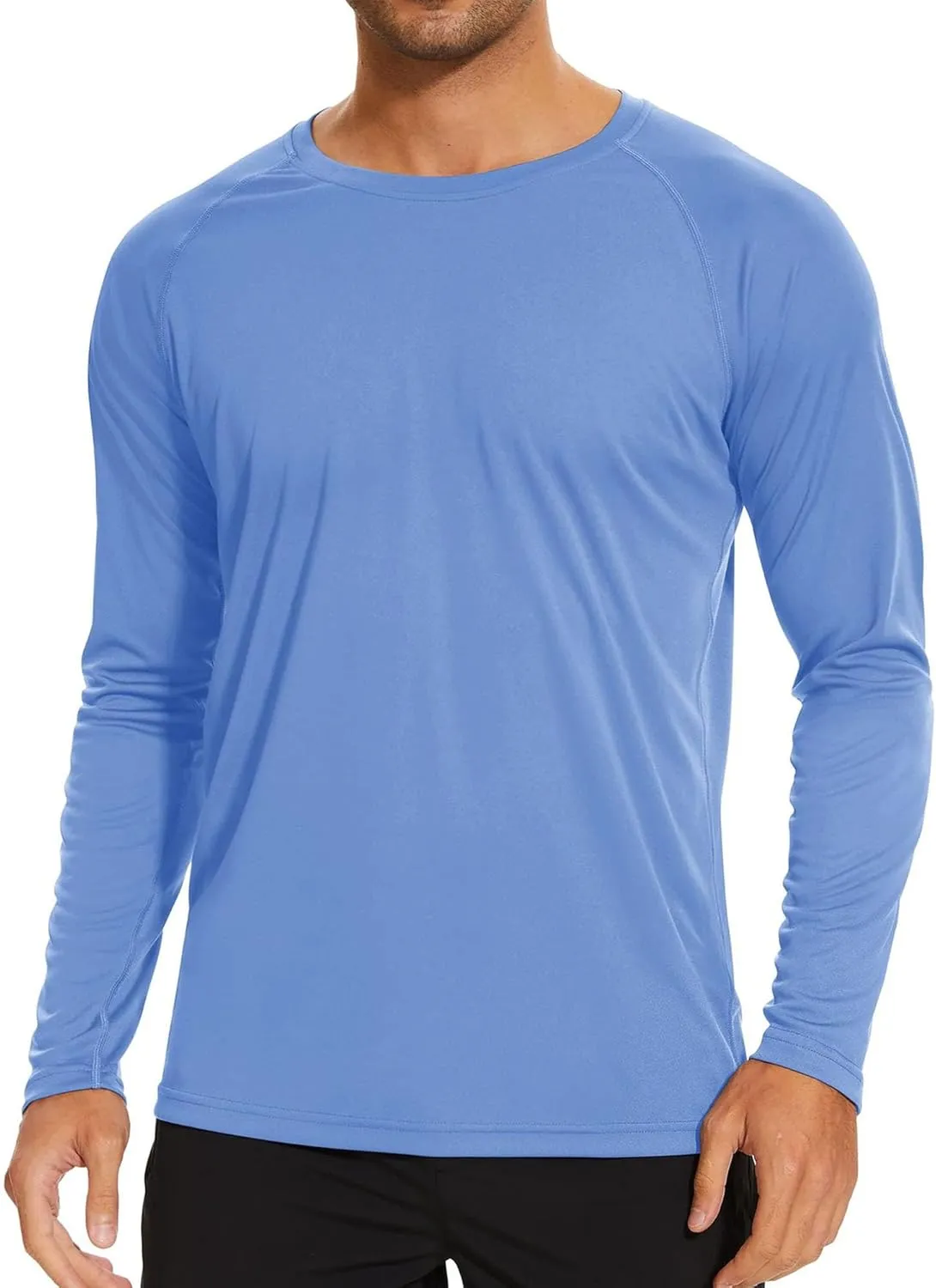 Men's Ice Silk Long Sleeve Shirts Quick Drying Breathable Undershirt Round Neck Sun Protection T-Shirt
