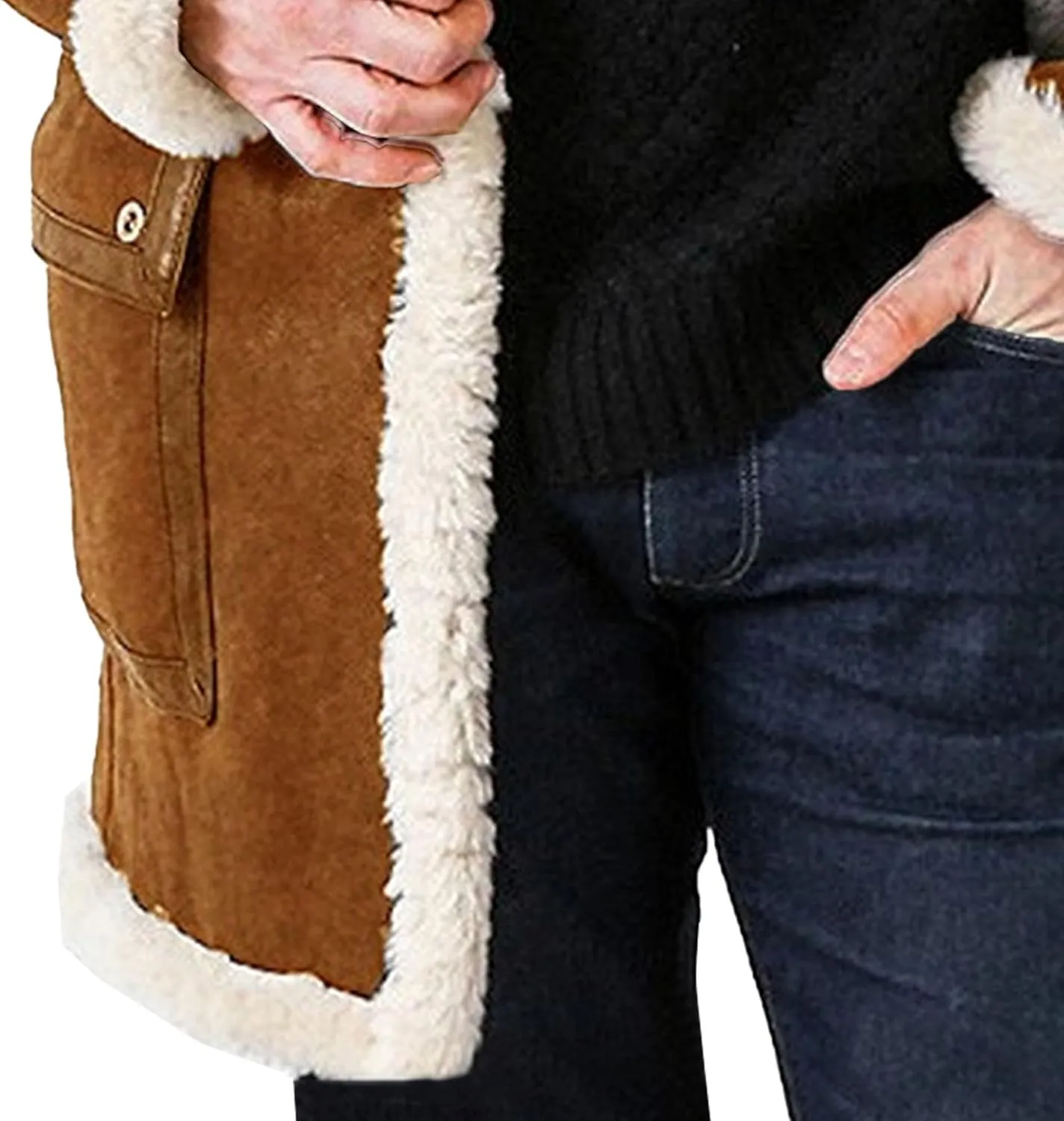 Men's Lamb Wool Bomber Coat Winter Bomber Fleece Lined Leather Jackets Aviator Coat Shearling Leather Jacket