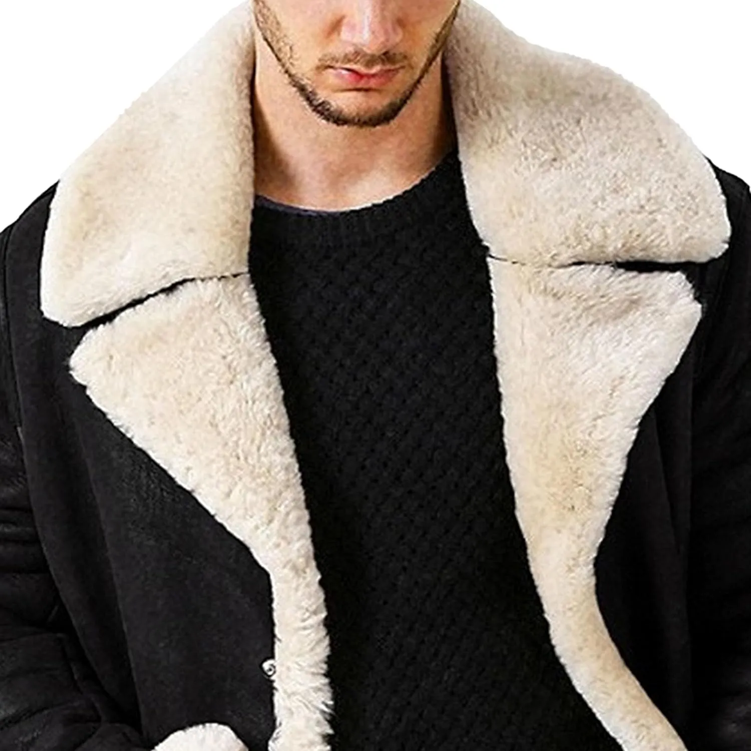 Men's Lamb Wool Bomber Coat Winter Bomber Fleece Lined Leather Jackets Aviator Coat Shearling Leather Jacket