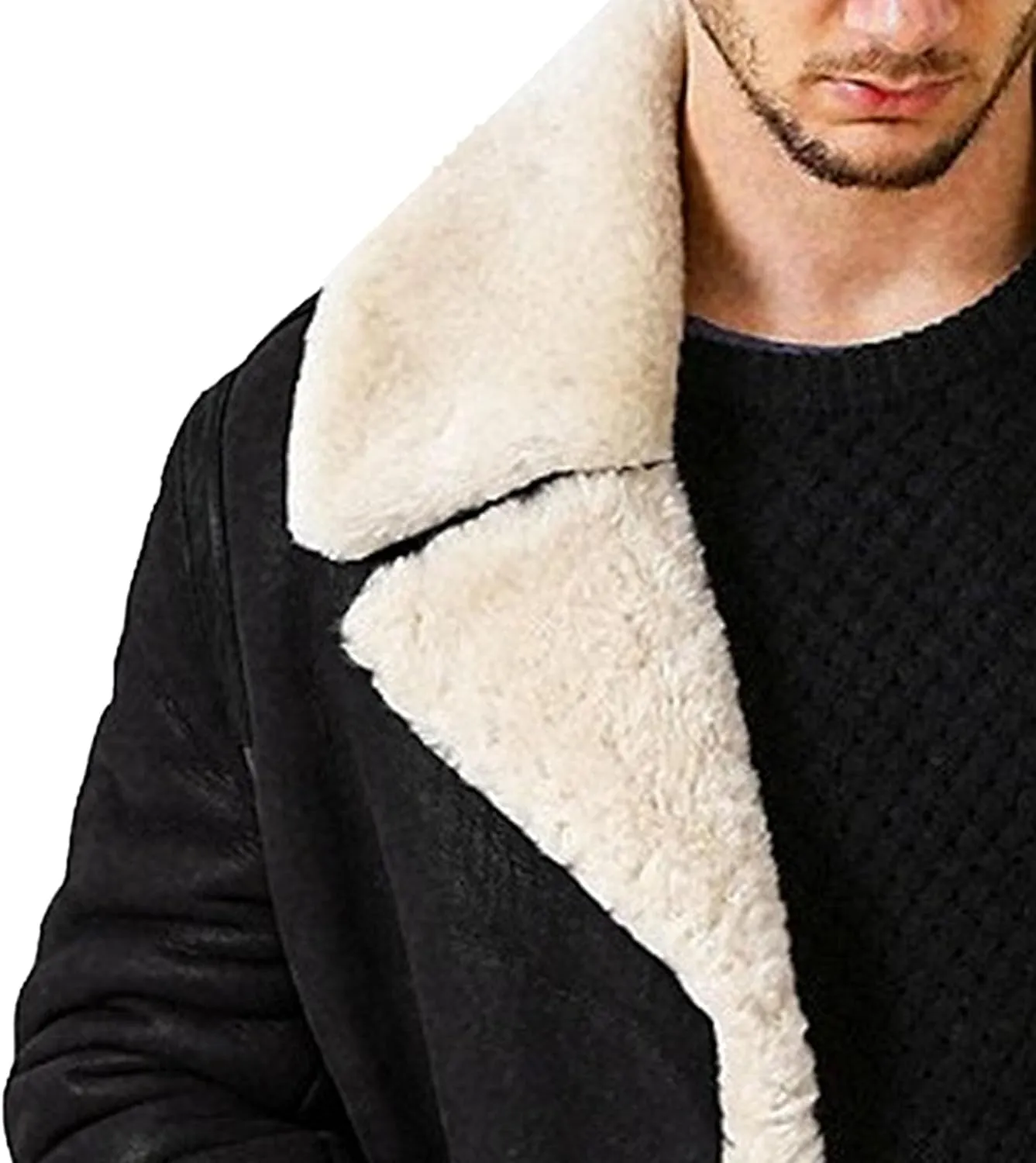 Men's Lamb Wool Bomber Coat Winter Bomber Fleece Lined Leather Jackets Aviator Coat Shearling Leather Jacket