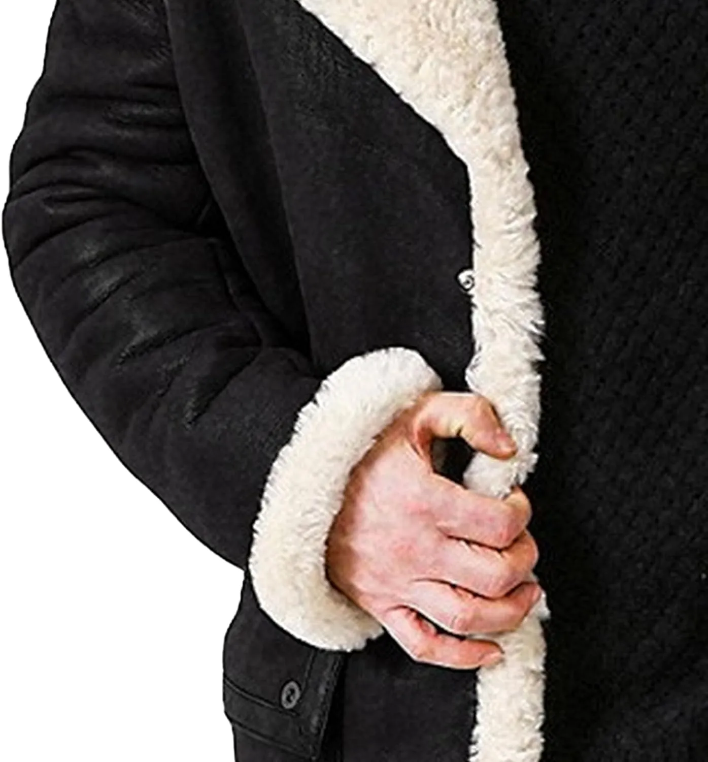 Men's Lamb Wool Bomber Coat Winter Bomber Fleece Lined Leather Jackets Aviator Coat Shearling Leather Jacket