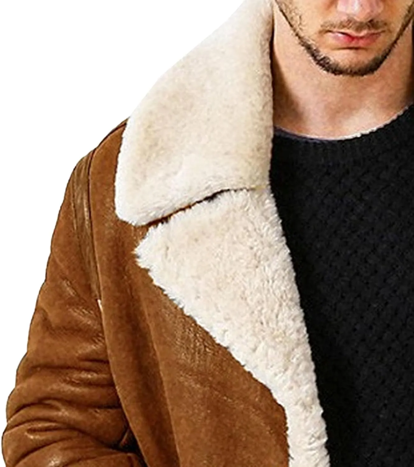 Men's Lamb Wool Bomber Coat Winter Bomber Fleece Lined Leather Jackets Aviator Coat Shearling Leather Jacket