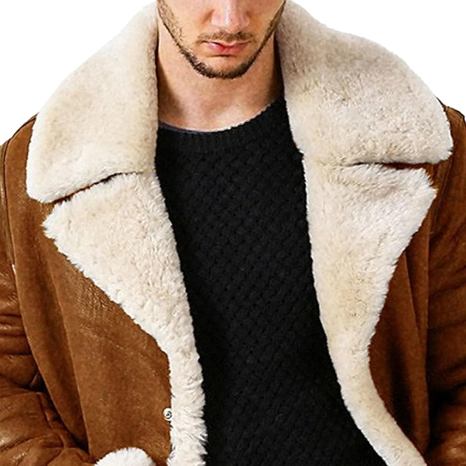 Men's Lamb Wool Bomber Coat Winter Bomber Fleece Lined Leather Jackets Aviator Coat Shearling Leather Jacket