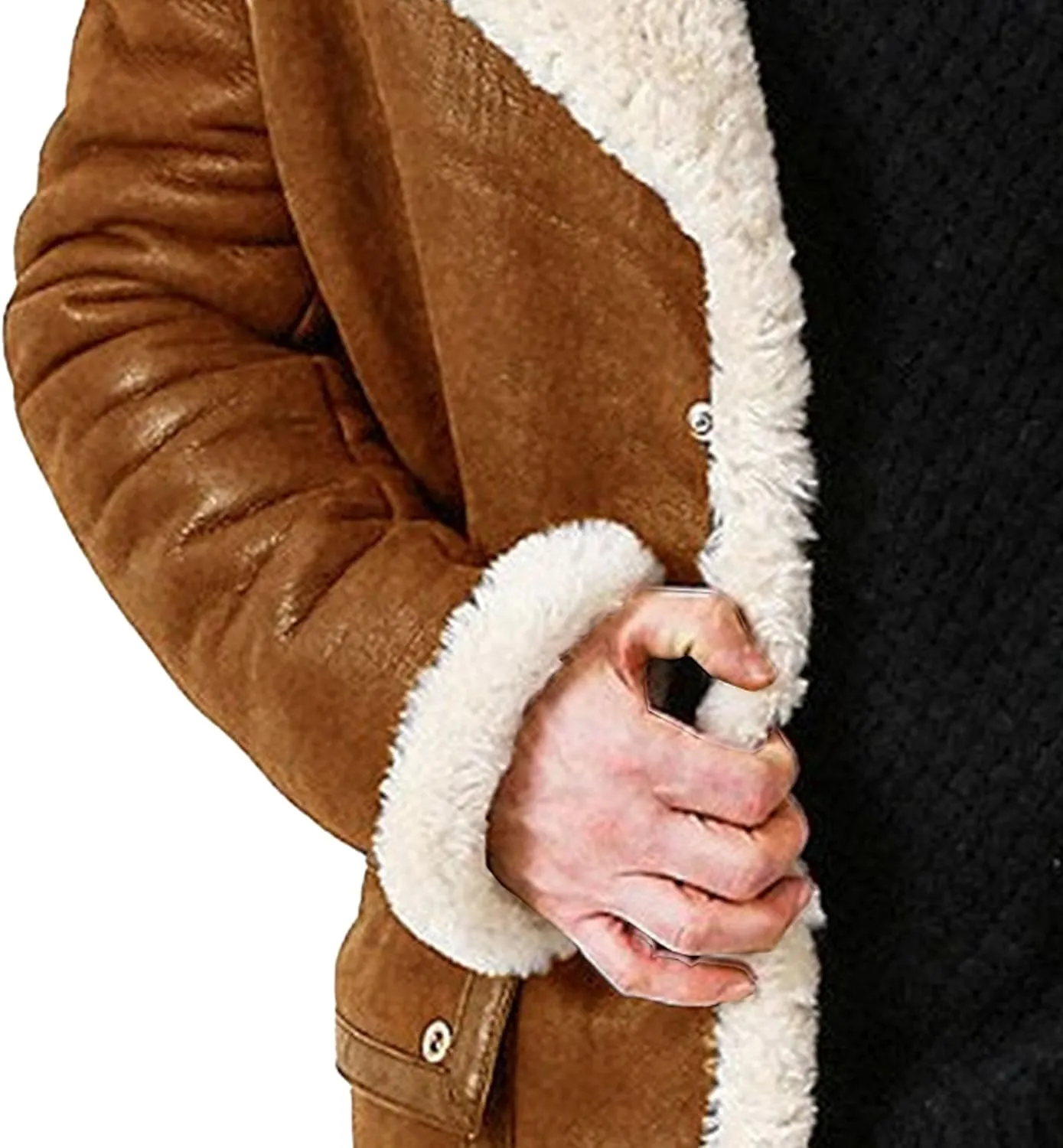 Men's Lamb Wool Bomber Coat Winter Bomber Fleece Lined Leather Jackets Aviator Coat Shearling Leather Jacket