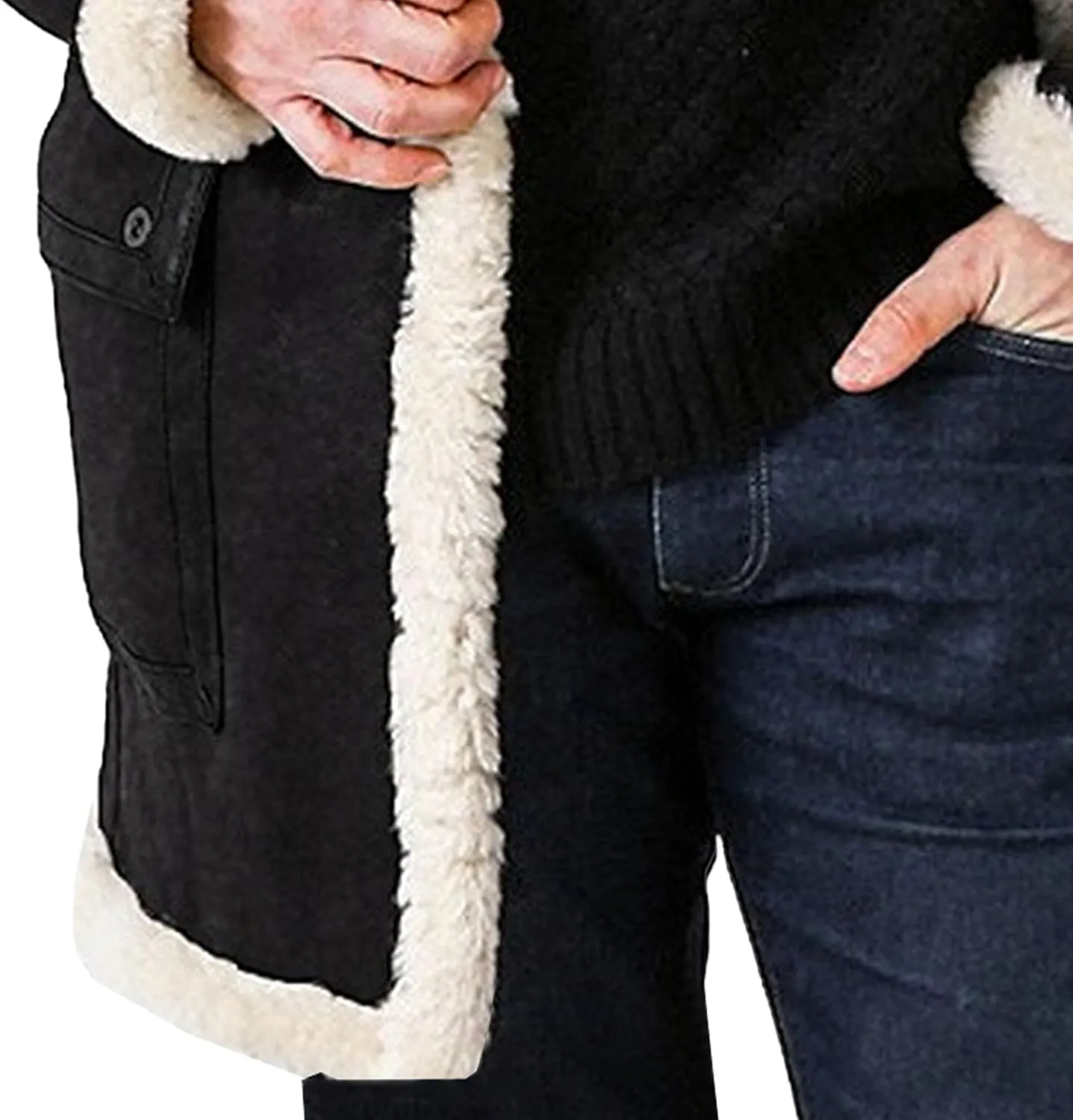 Men's Lamb Wool Bomber Coat Winter Bomber Fleece Lined Leather Jackets Aviator Coat Shearling Leather Jacket