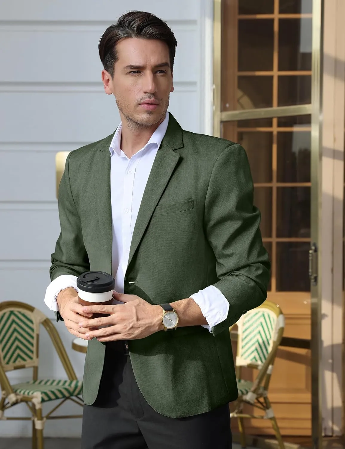 Men's Lightweight Casual Blazers Sport Coats Regular Fit Suit Blazer Jackets Two Button