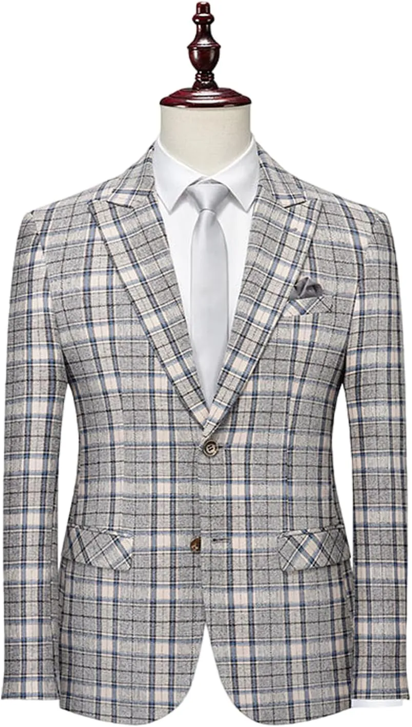 Men's Plaid Suit Blazer Slim Fit Dress Jackets 2 Buttons Casual Checkered Wedding Tuxedo Sports Coat for Prom Party JJK026