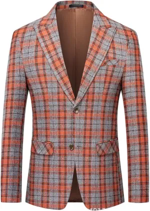 Men's Plaid Suit Blazer Slim Fit Dress Jackets 2 Buttons Casual Checkered Wedding Tuxedo Sports Coat for Prom Party JJK026