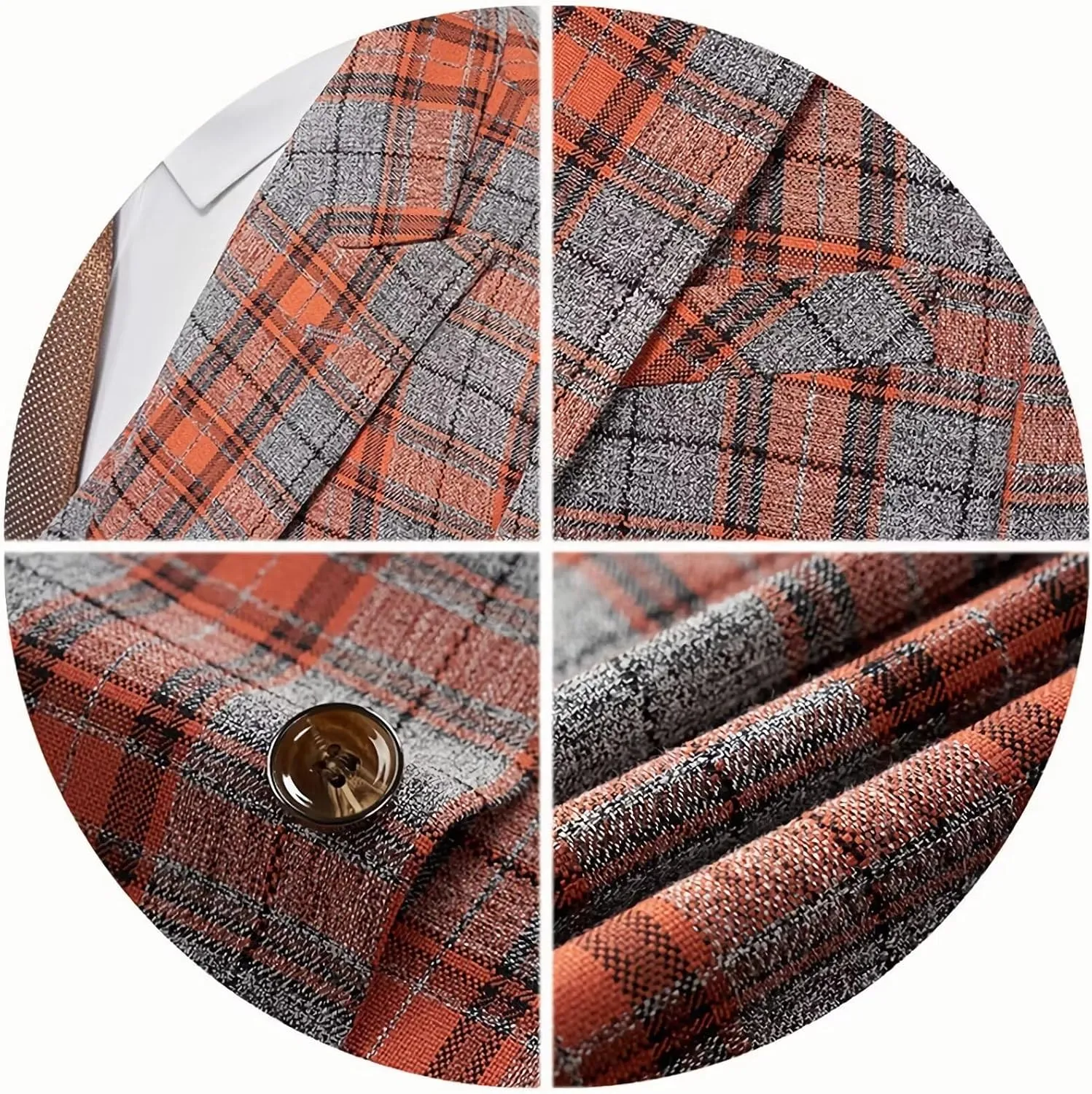 Men's Plaid Suit Blazer Slim Fit Dress Jackets 2 Buttons Casual Checkered Wedding Tuxedo Sports Coat for Prom Party JJK026