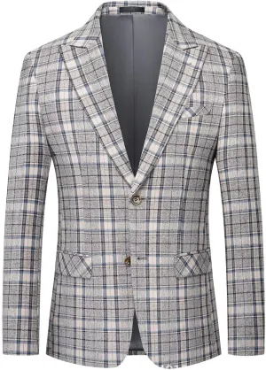 Men's Plaid Suit Blazer Slim Fit Dress Jackets 2 Buttons Casual Checkered Wedding Tuxedo Sports Coat for Prom Party JJK026
