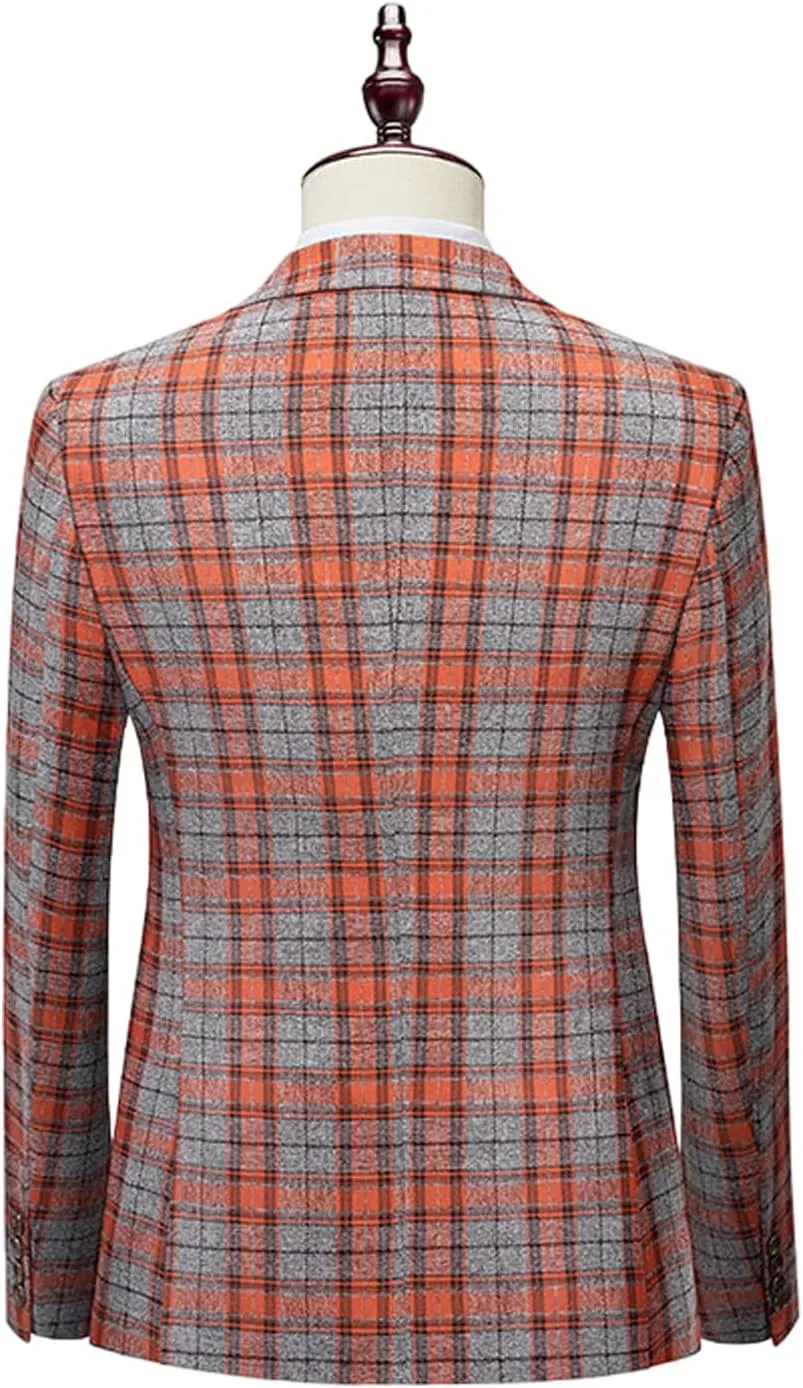 Men's Plaid Suit Blazer Slim Fit Dress Jackets 2 Buttons Casual Checkered Wedding Tuxedo Sports Coat for Prom Party JJK026