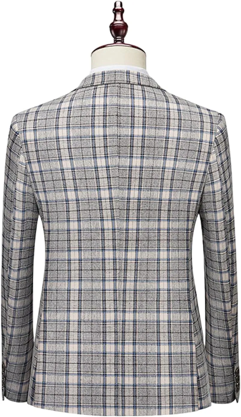 Men's Plaid Suit Blazer Slim Fit Dress Jackets 2 Buttons Casual Checkered Wedding Tuxedo Sports Coat for Prom Party JJK026