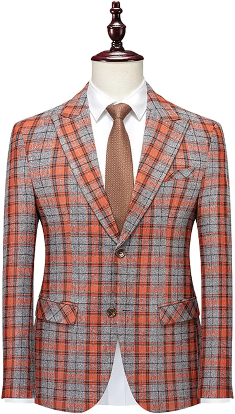 Men's Plaid Suit Blazer Slim Fit Dress Jackets 2 Buttons Casual Checkered Wedding Tuxedo Sports Coat for Prom Party JJK026