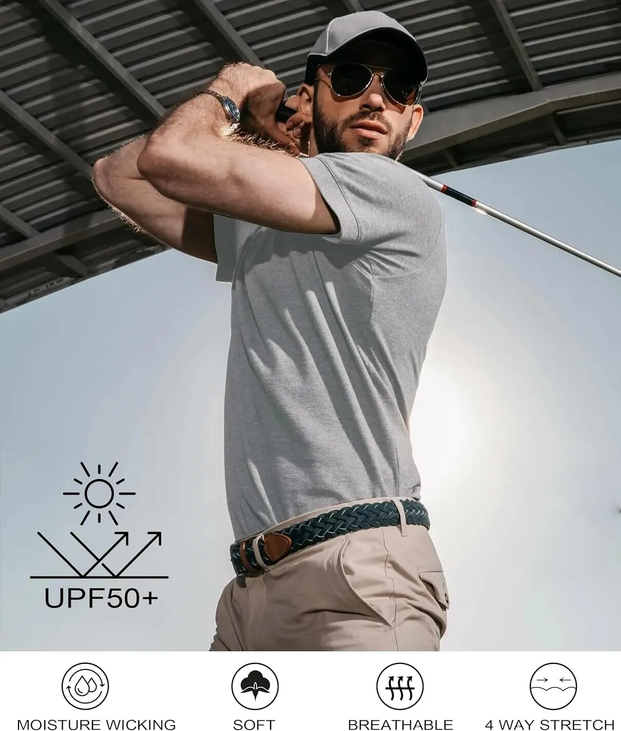 Men's Polo Shirt UPF 50  Tees Sun Shirts 1/4 Zip Up Golf Shirts Fishing Running Rash Guard T-Shirts Quick Dry