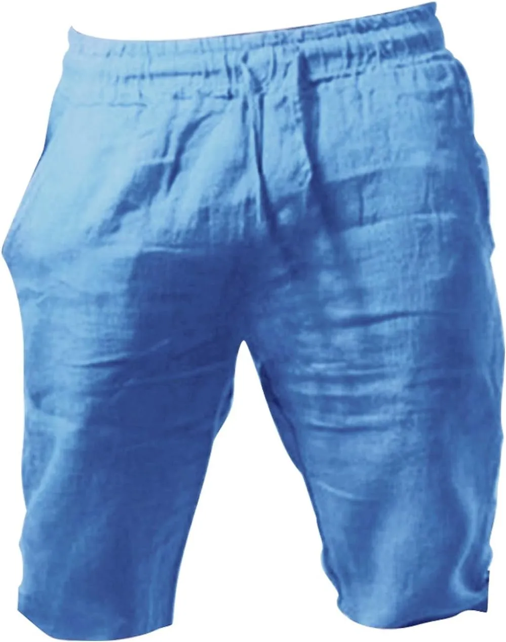 Mens Summer Cotton Linen Beach Shorts Lightweight Workout Gym Yoga Shorts Classic Fit Elastic Waist Short with Drawstring