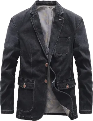 Men's Tailored Slim Denim Blazer Wrinkle Resistant Office Casual Jacket Multiple Color Choices
