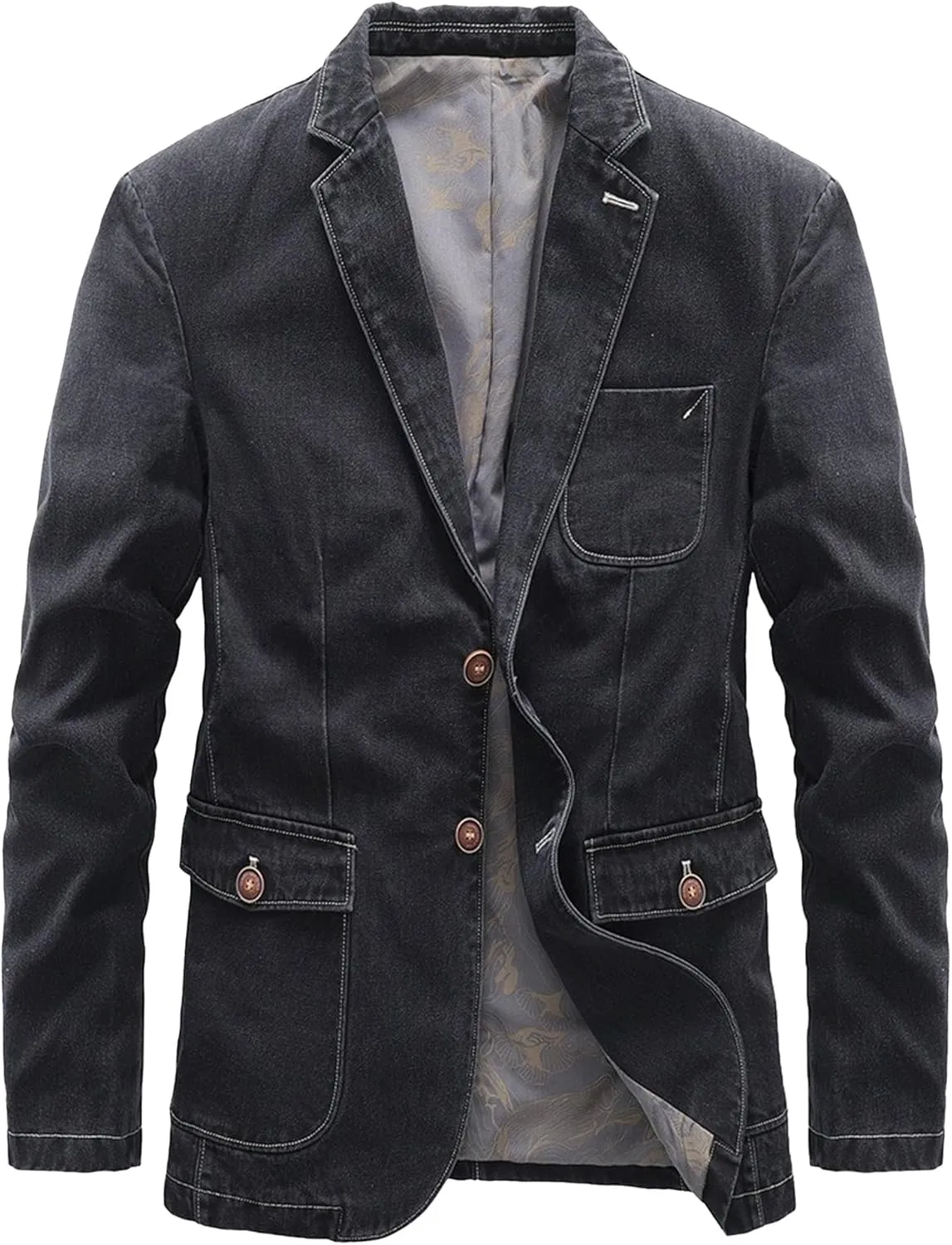 Men's Tailored Slim Denim Blazer Wrinkle Resistant Office Casual Jacket Multiple Color Choices