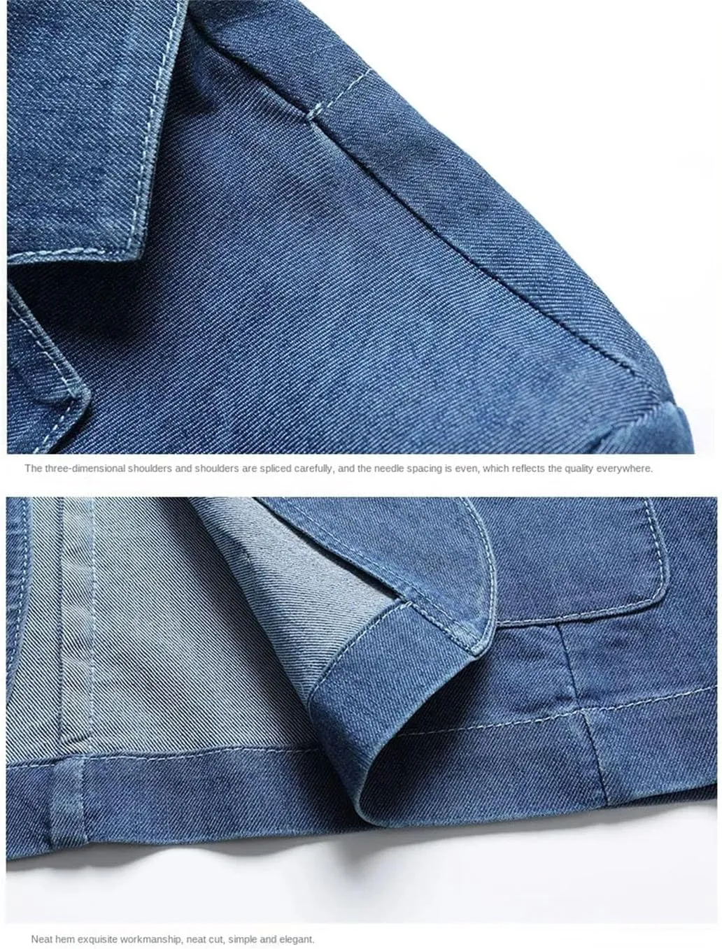 Men's Thin Cotton Suit Jacket Two Button Lapel Loose Denim Blazer Plus Size Pocket Casual Outerwear