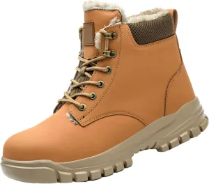 Mens Work Boots Waterproof Hiking Sneakers Zip Up Fur Lined Womens Safety Toe Shoes Wide Width Lightweight Outdoor Botas Mid Ankle Work Casual Hike Grounded Footwear