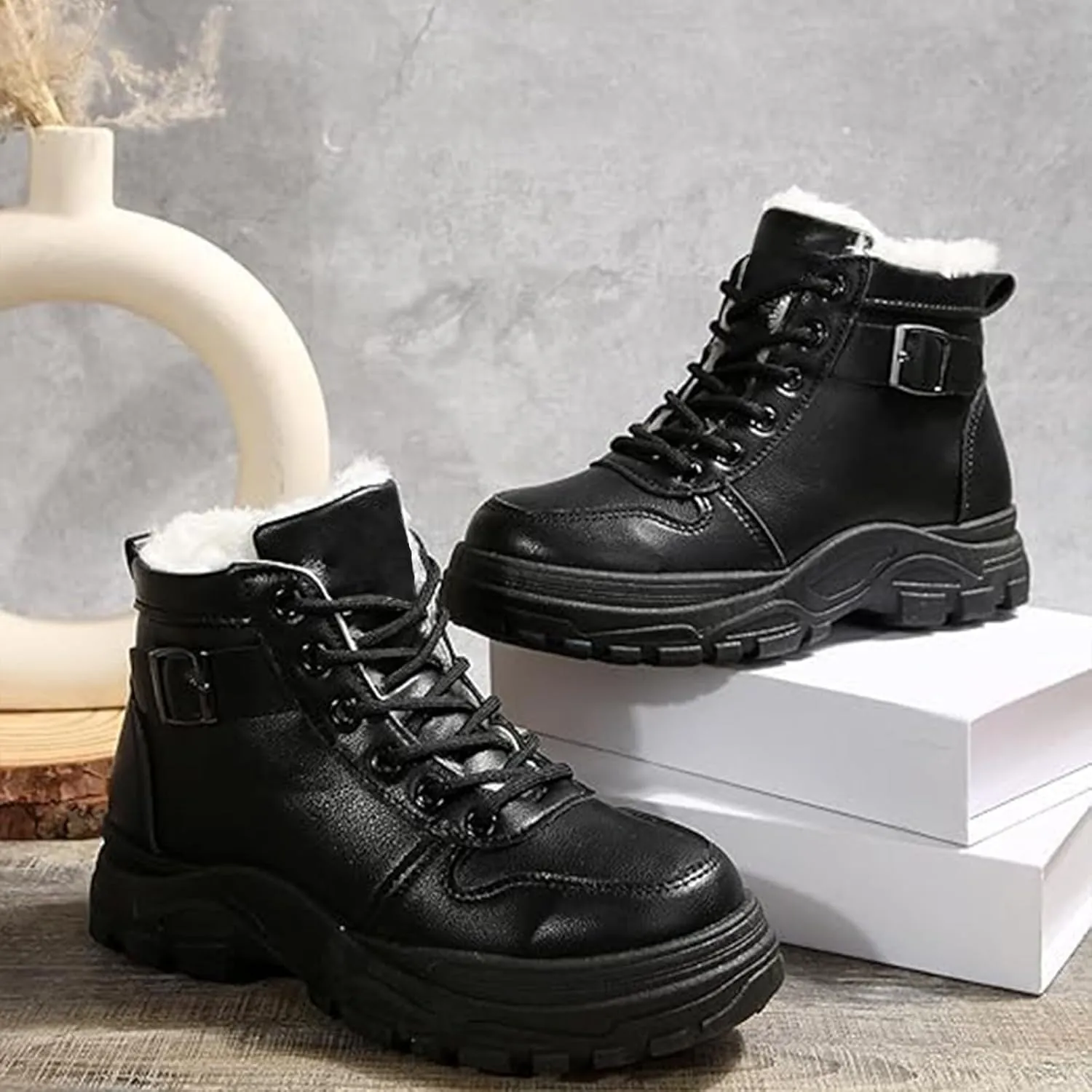 Mens Work Boots Wide Width Hiking Sneakers Warm Fur Lined Womens Safety Toe Shoes Food Service Platform Sneakers Indestructible Hike Grounded Footwear