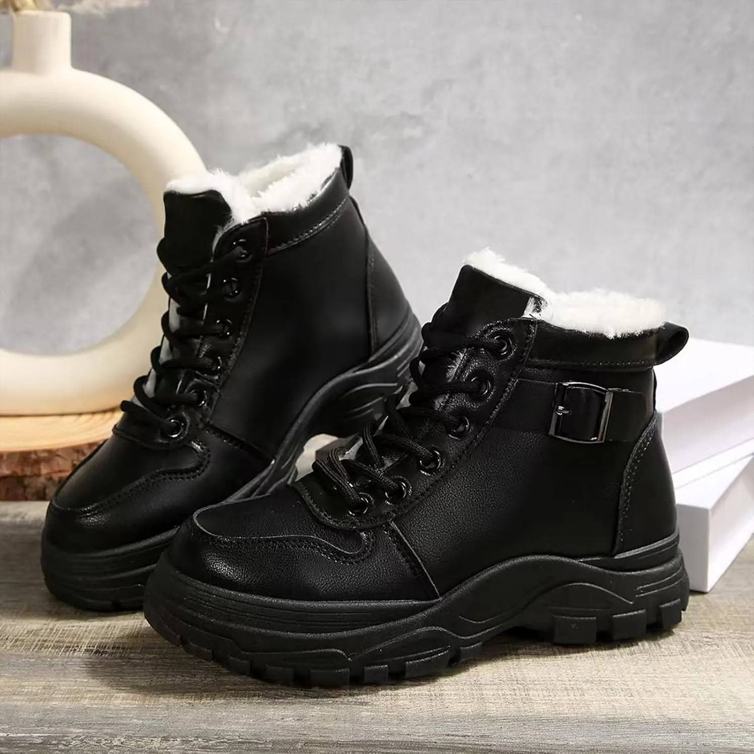 Mens Work Boots Wide Width Hiking Sneakers Warm Fur Lined Womens Safety Toe Shoes Food Service Platform Sneakers Indestructible Hike Grounded Footwear