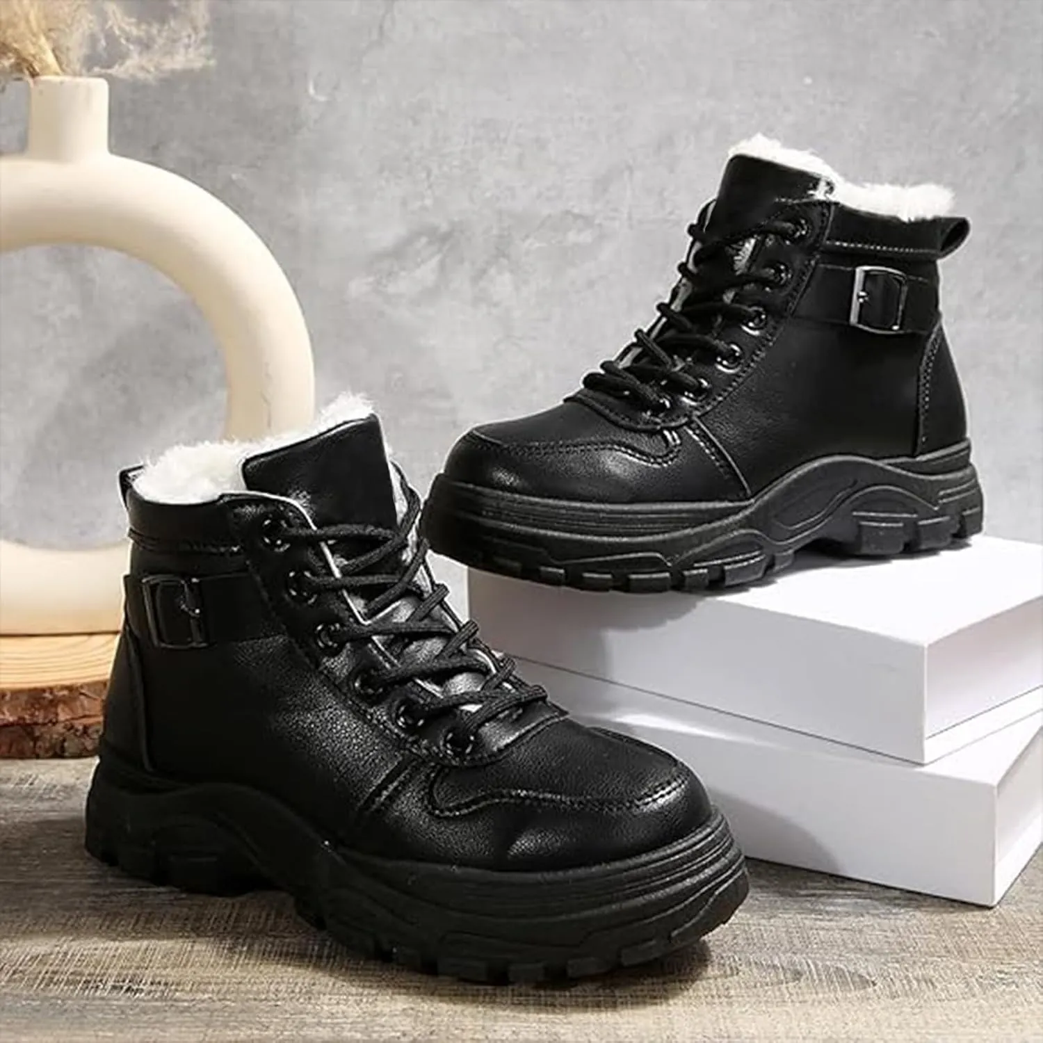 Mens Work Boots Wide Width Hiking Sneakers Warm Fur Lined Womens Safety Toe Shoes Food Service Platform Sneakers Indestructible Hike Grounded Footwear