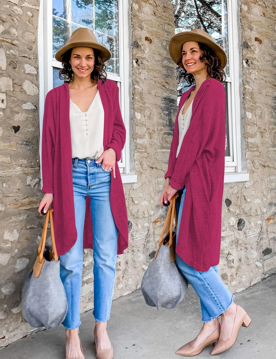 MEROKEETY Women's 2025 Fall Waffle Knit Batwing Long Sleeve Cardigan Loose Open Front Sweater Coat