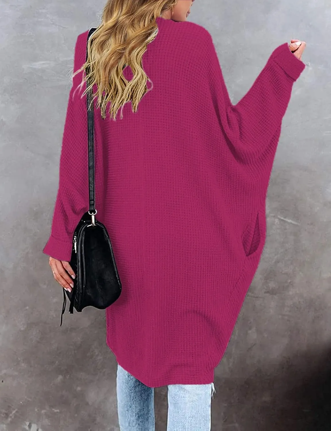MEROKEETY Women's 2025 Fall Waffle Knit Batwing Long Sleeve Cardigan Loose Open Front Sweater Coat
