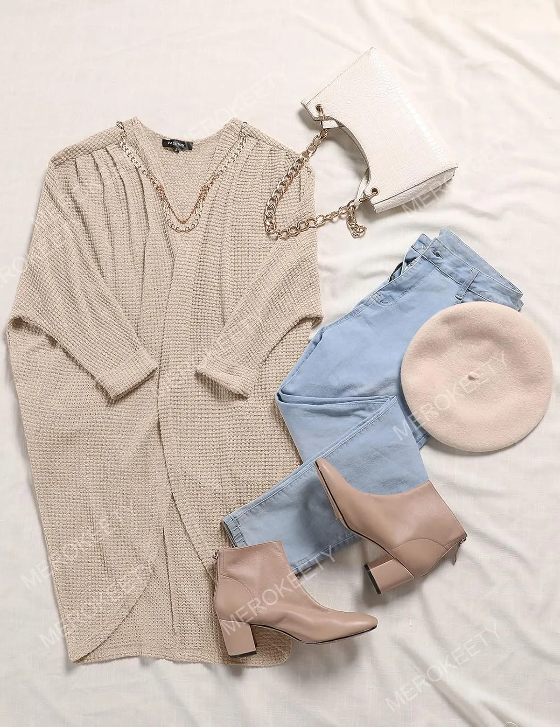 MEROKEETY Women's 2025 Fall Waffle Knit Batwing Long Sleeve Cardigan Loose Open Front Sweater Coat