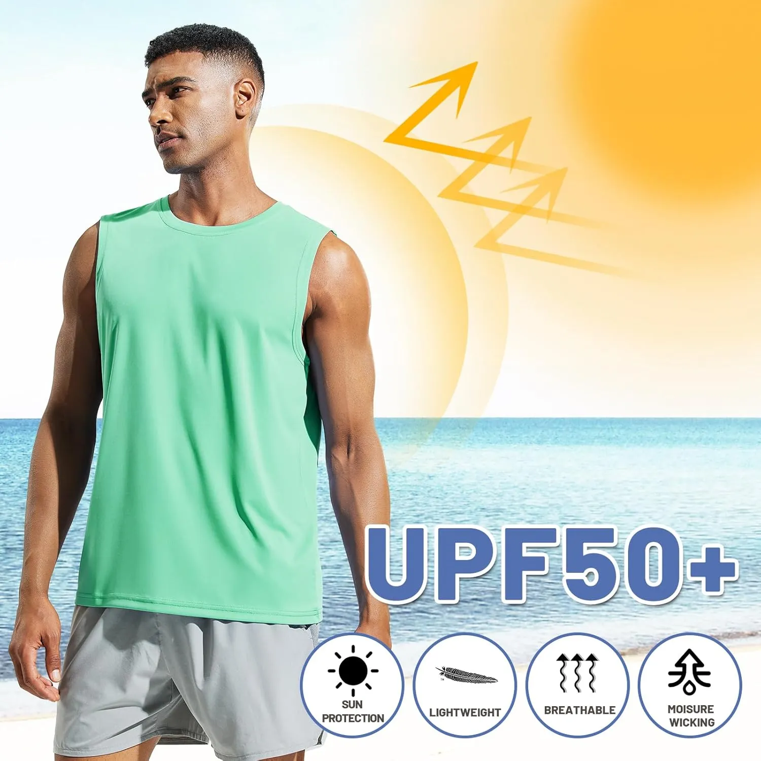 MIER Men's Workout Tank Tops UPF 50  Swim Shirts Quick Dry Running Sleeveless UV Protection Muscle Tees
