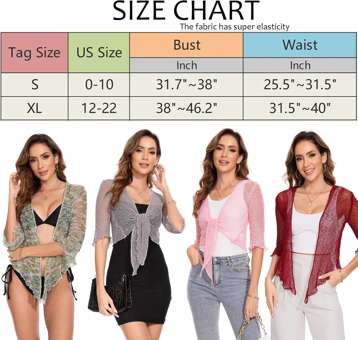 MISS MOLY Women Sheer Shrug Cardigan, Bolero Shrug Sweaters for Dresses, Tie Front Lightweight Crop Knit, Short Cover Up Tops