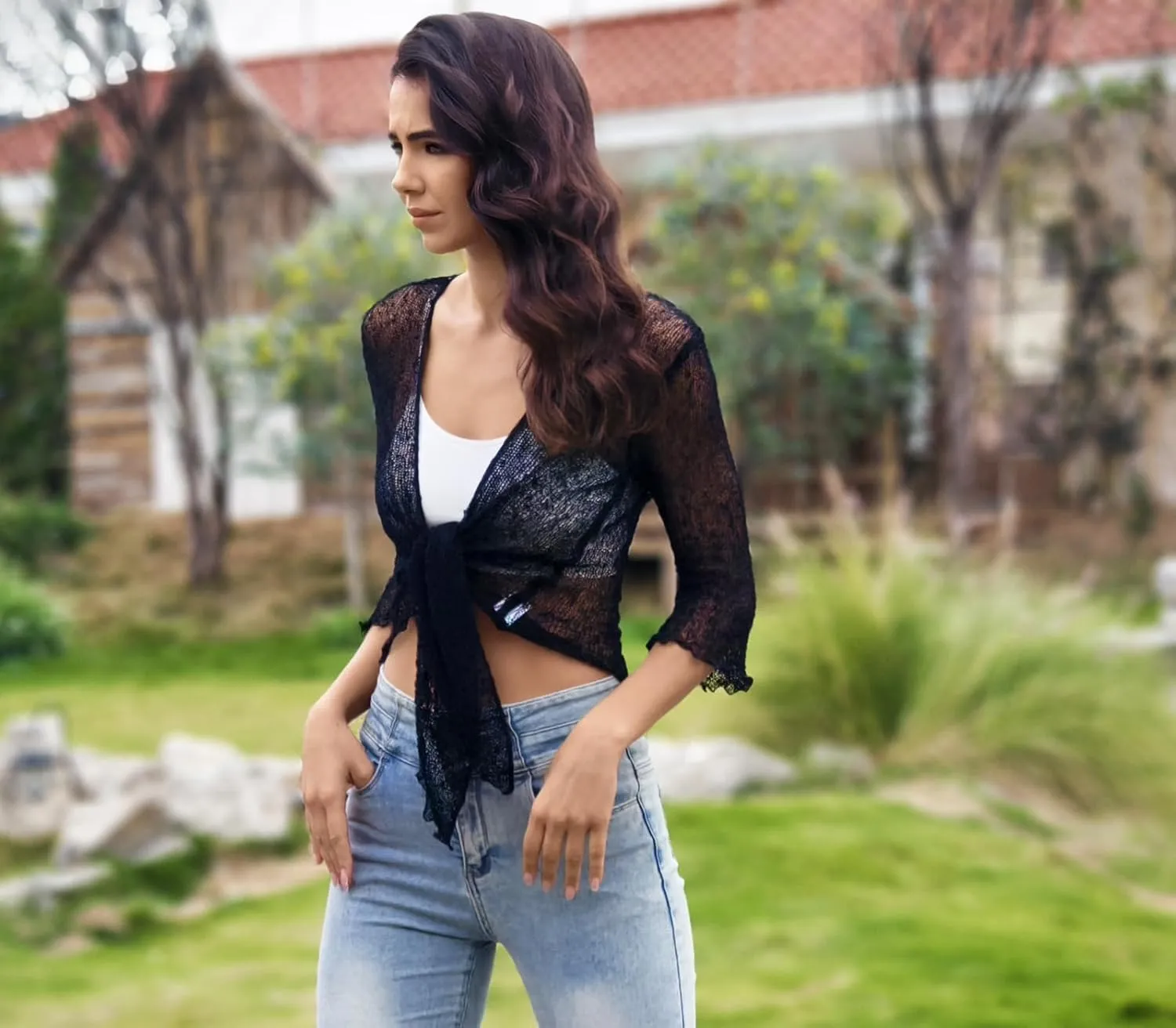 MISS MOLY Women Sheer Shrug Cardigan, Bolero Shrug Sweaters for Dresses, Tie Front Lightweight Crop Knit, Short Cover Up Tops