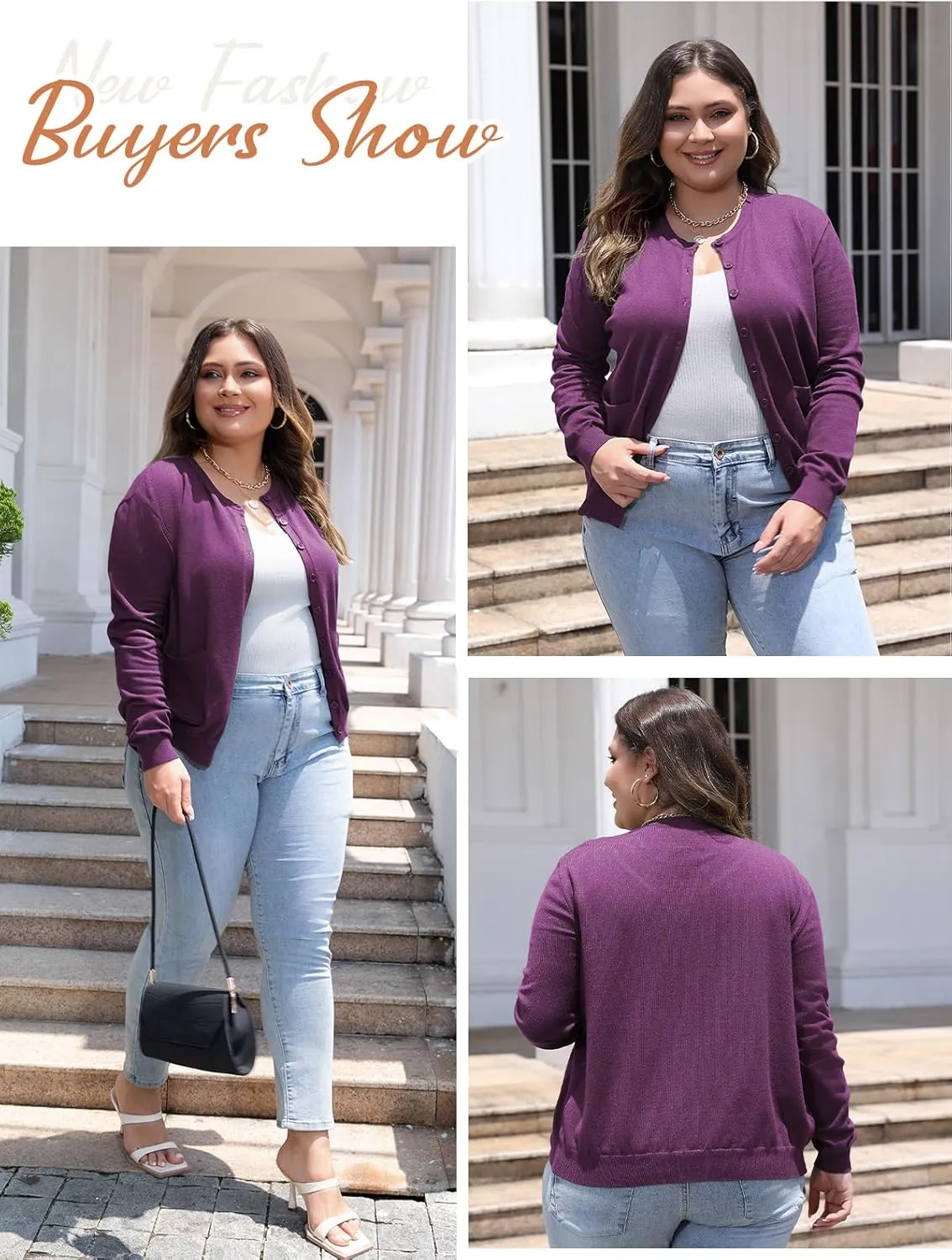 MK Shop Limited Womens Plus Size Cardigans Lightweight Button Sweaters Two Pockets Long Sleeve Knit Open Front Outwear