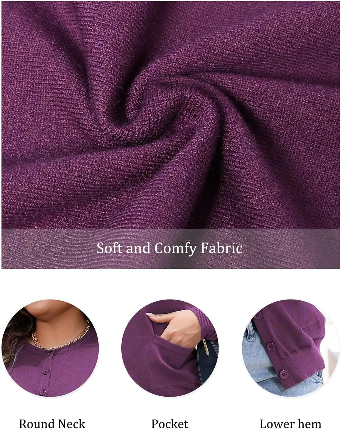 MK Shop Limited Womens Plus Size Cardigans Lightweight Button Sweaters Two Pockets Long Sleeve Knit Open Front Outwear