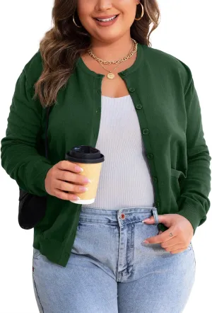 MK Shop Limited Womens Plus Size Cardigans Lightweight Button Sweaters Two Pockets Long Sleeve Knit Open Front Outwear