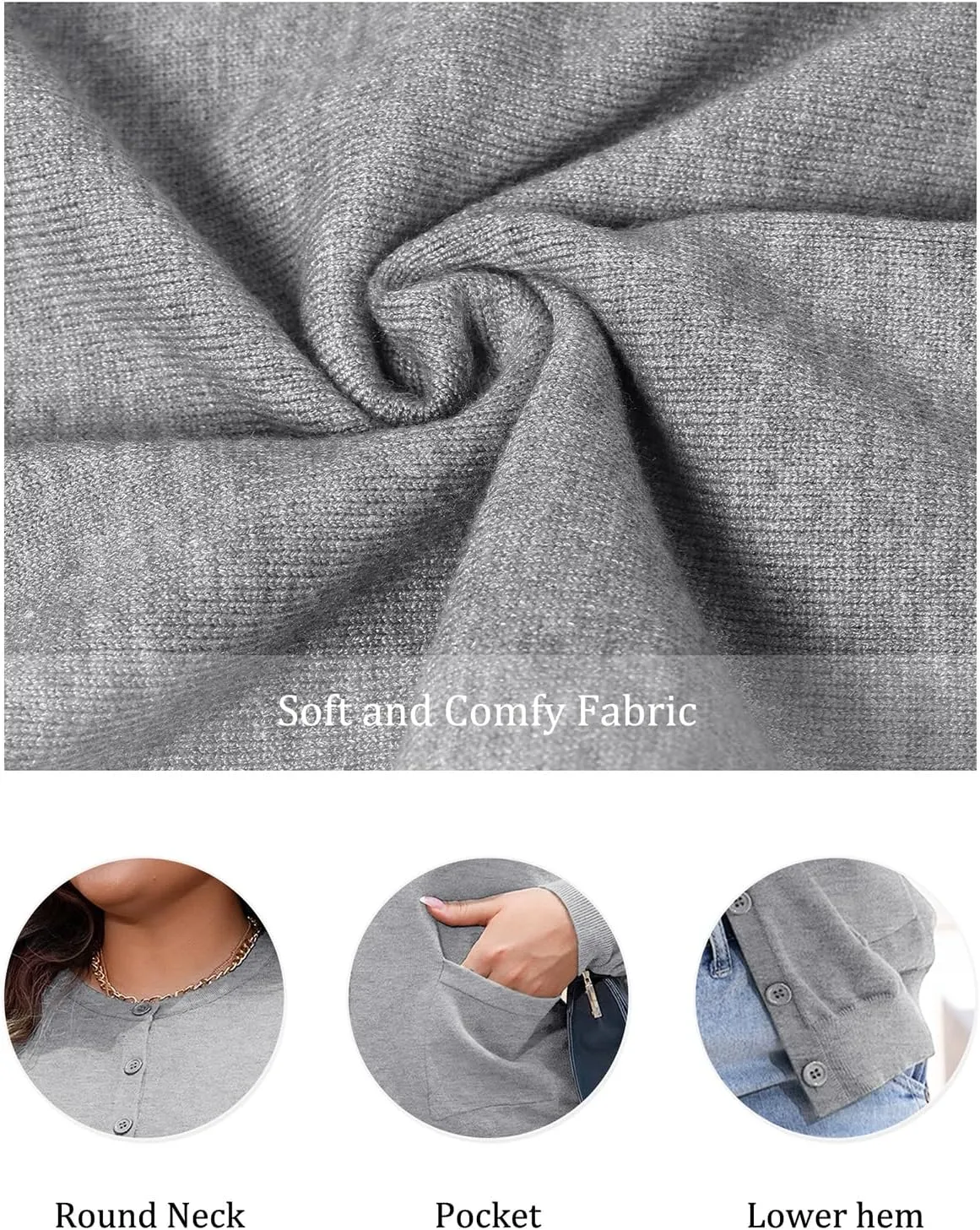 MK Shop Limited Womens Plus Size Cardigans Lightweight Button Sweaters Two Pockets Long Sleeve Knit Open Front Outwear