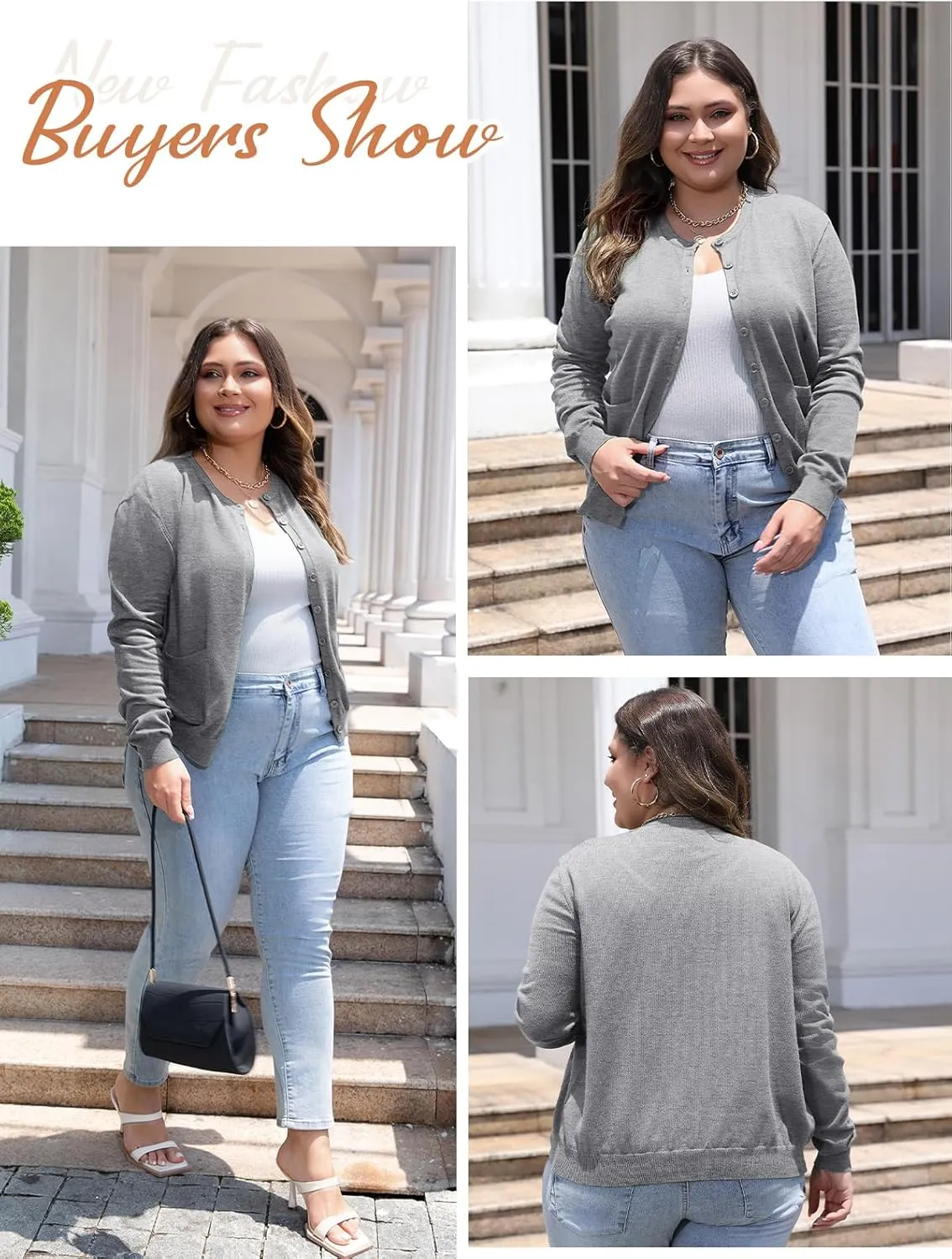 MK Shop Limited Womens Plus Size Cardigans Lightweight Button Sweaters Two Pockets Long Sleeve Knit Open Front Outwear