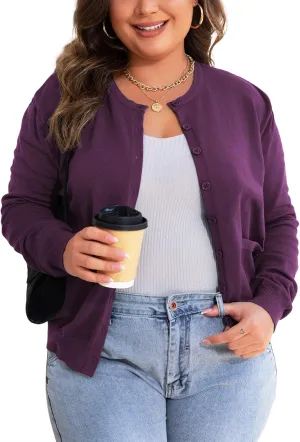 MK Shop Limited Womens Plus Size Cardigans Lightweight Button Sweaters Two Pockets Long Sleeve Knit Open Front Outwear
