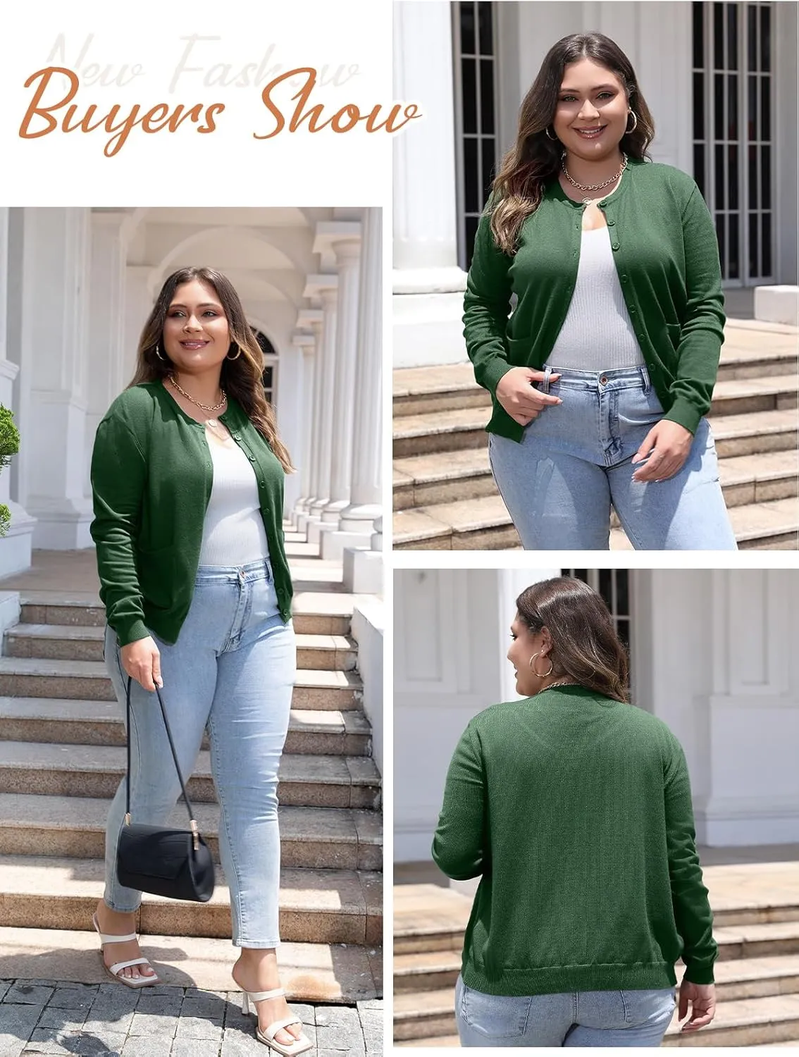 MK Shop Limited Womens Plus Size Cardigans Lightweight Button Sweaters Two Pockets Long Sleeve Knit Open Front Outwear