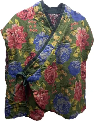 NFYM Women's Cotton Lined Vest Flower Printed Sleeveless Cardigan Spring Fall Vintage Outwear Tops