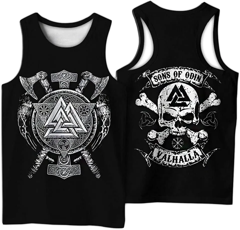 Nordic Vintage Quick Dry Tank Tops Viking Odin Valknut Tattoo 3D Print Sleeveless Tees Casual Vest Streetwear,Valknut 2,3XL