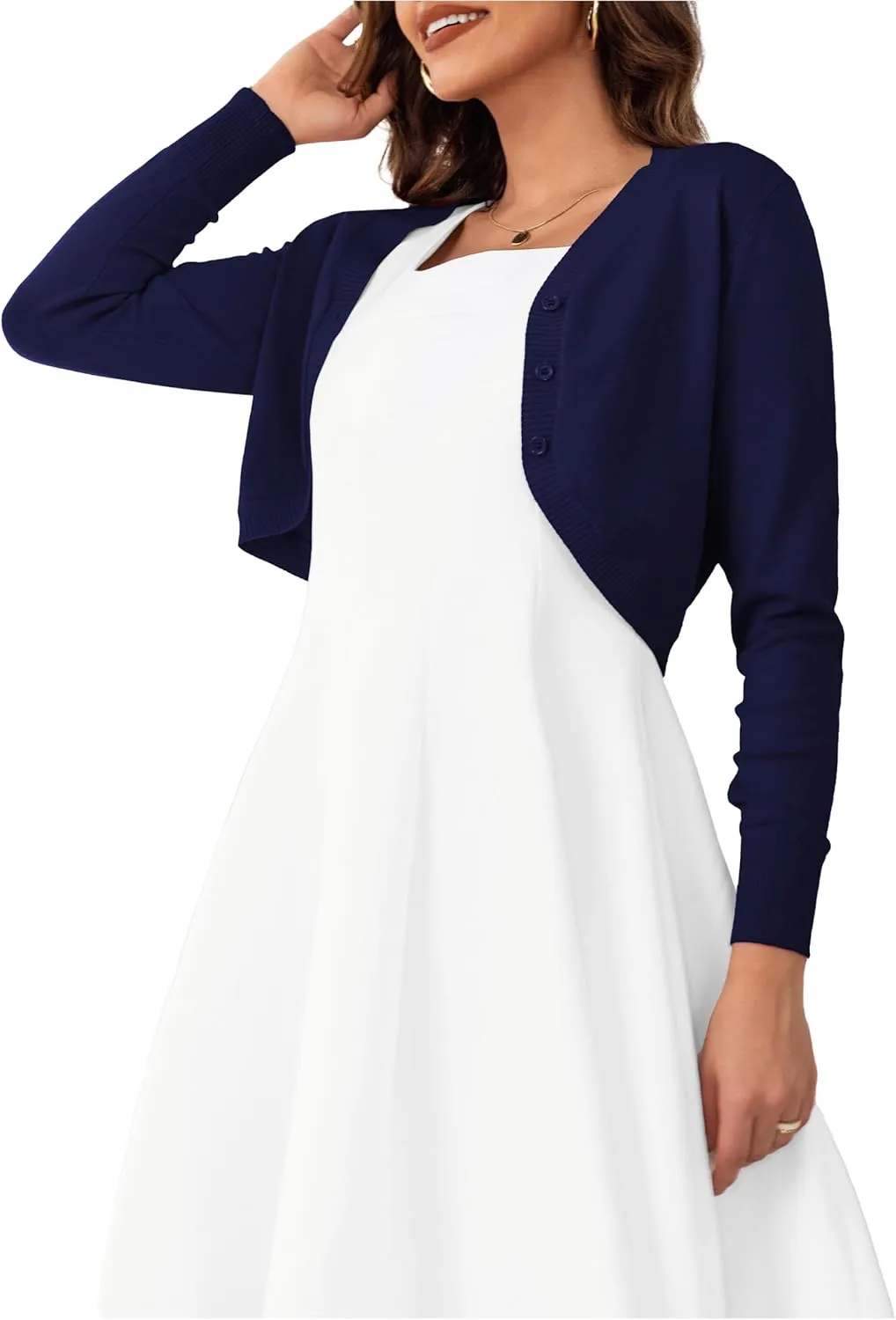 OmicGot Women's Long Sleeve Cropped Cardigan Sweaters Open Front Bolero Shrug for Dresses S-XL