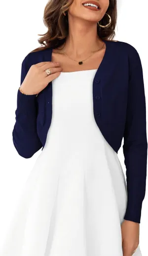OmicGot Women's Long Sleeve Cropped Cardigan Sweaters Open Front Bolero Shrug for Dresses S-XL