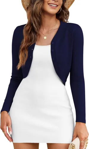 OmicGot Women's Long Sleeve Cropped Cardigan Sweaters Open Front Bolero Shrug for Dresses S-XL