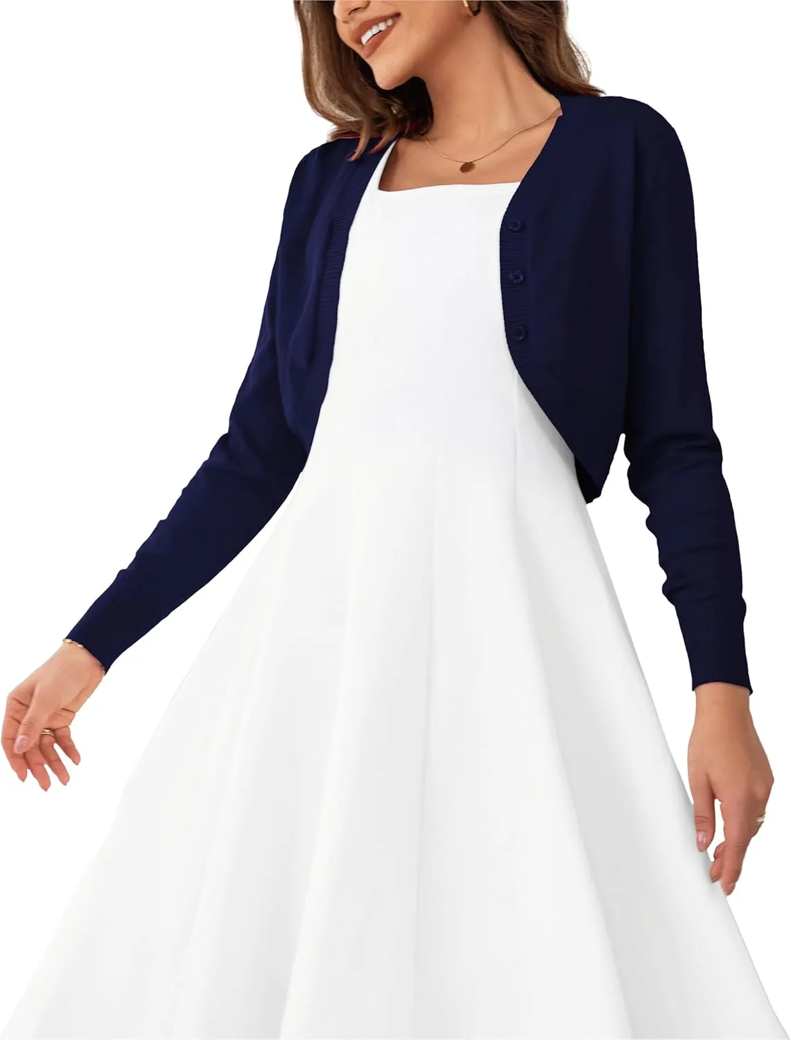 OmicGot Women's Long Sleeve Cropped Cardigan Sweaters Open Front Bolero Shrug for Dresses S-XL