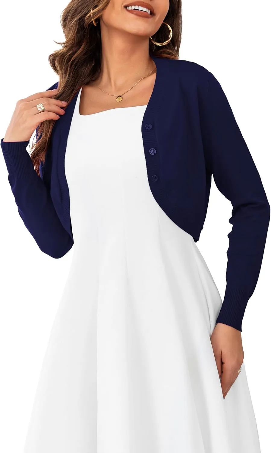 OmicGot Women's Long Sleeve Cropped Cardigan Sweaters Open Front Bolero Shrug for Dresses S-XL