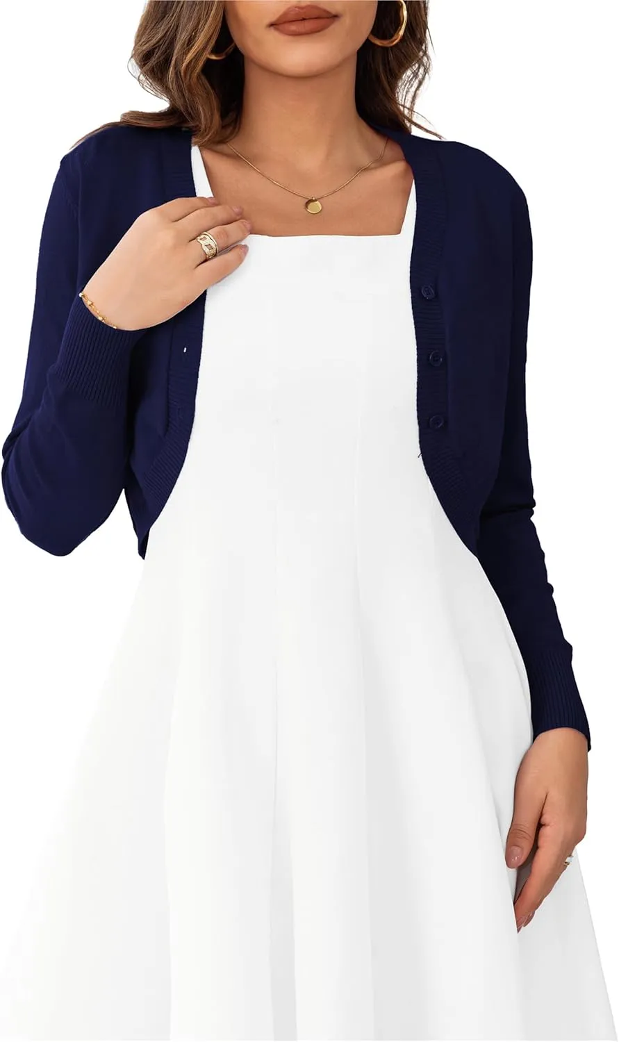 OmicGot Women's Long Sleeve Cropped Cardigan Sweaters Open Front Bolero Shrug for Dresses S-XL
